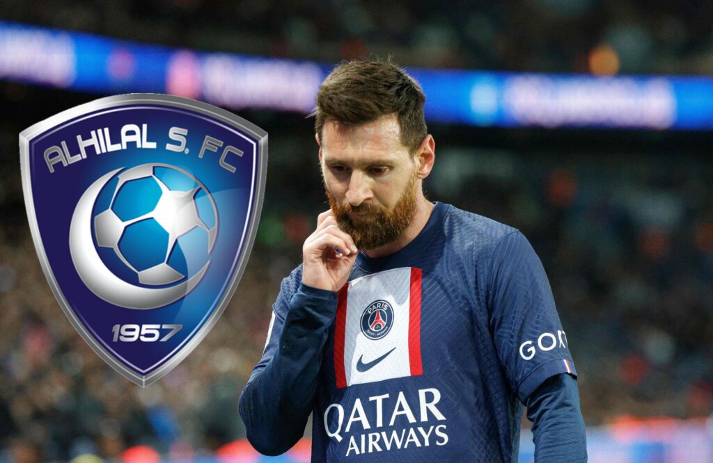 Messi next to the Al-Hilal Logo